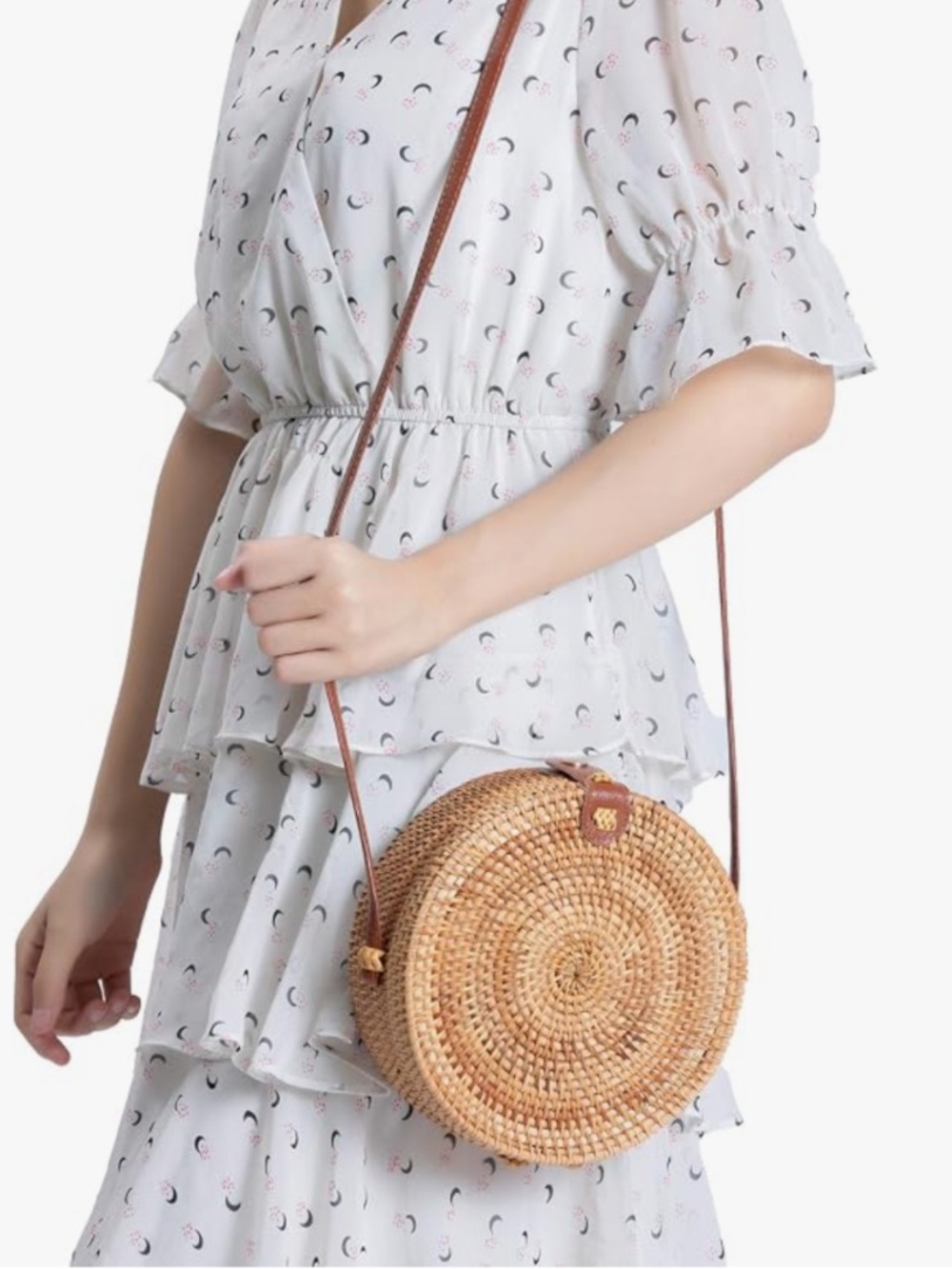le chateau brand new Black Woven Round Crossbody Bag